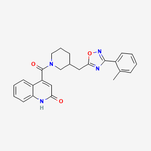 molecular formula C25H24N4O3 B2734450 (2-Hydroxyquinolin-4-yl)(3-((3-(o-tolyl)-1,2,4-oxadiazol-5-yl)methyl)piperidin-1-yl)methanone CAS No. 1706312-32-4