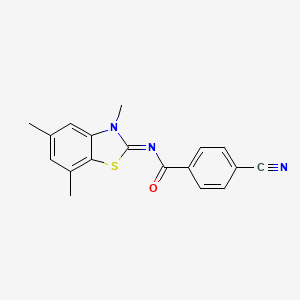 4-cyano-N-(3,5,7-trimethyl-1,3-benzothiazol-2-ylidene)benzamide