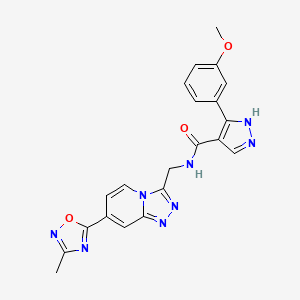 molecular formula C21H18N8O3 B2734455 3-(3-methoxyphenyl)-N-((7-(3-methyl-1,2,4-oxadiazol-5-yl)-[1,2,4]triazolo[4,3-a]pyridin-3-yl)methyl)-1H-pyrazole-4-carboxamide CAS No. 1904357-35-2