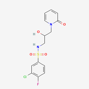 molecular formula C14H14ClFN2O4S B2734461 3-chloro-4-fluoro-N-(2-hydroxy-3-(2-oxopyridin-1(2H)-yl)propyl)benzenesulfonamide CAS No. 1705318-54-2