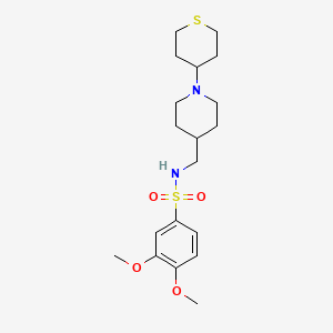 molecular formula C19H30N2O4S2 B2734473 3,4-dimethoxy-N-((1-(tetrahydro-2H-thiopyran-4-yl)piperidin-4-yl)methyl)benzenesulfonamide CAS No. 2034617-77-9