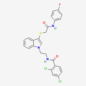 molecular formula C25H20Cl2FN3O2S B2734479 2,4-dichloro-N-[2-[3-[2-(4-fluoroanilino)-2-oxoethyl]sulfanylindol-1-yl]ethyl]benzamide CAS No. 532975-46-5