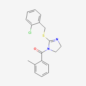 molecular formula C18H17ClN2OS B2734503 (2-((2-氯苄)硫基)-4,5-二氢-1H-咪唑-1-基)(邻甲苯基)甲酮 CAS No. 851803-86-6