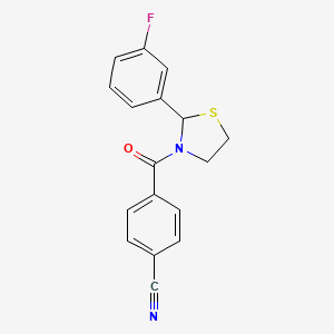 4-(2-(3-Fluorophenyl)thiazolidine-3-carbonyl)benzonitrile
