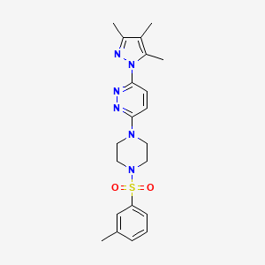 molecular formula C21H26N6O2S B2734510 3-(4-(间甲苯磺酰)哌嗪-1-基)-6-(3,4,5-三甲基-1H-吡唑-1-基)吡啶并[1,2,3]嘧啶 CAS No. 1013819-58-3