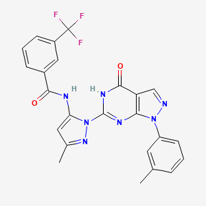 molecular formula C24H18F3N7O2 B2734511 N-(3-methyl-1-(4-oxo-1-(m-tolyl)-4,5-dihydro-1H-pyrazolo[3,4-d]pyrimidin-6-yl)-1H-pyrazol-5-yl)-3-(trifluoromethyl)benzamide CAS No. 1172340-78-1