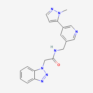 molecular formula C18H17N7O B2734513 2-(1H-1,2,3-benzotriazol-1-yl)-N-{[5-(1-methyl-1H-pyrazol-5-yl)pyridin-3-yl]methyl}acetamide CAS No. 2034336-50-8