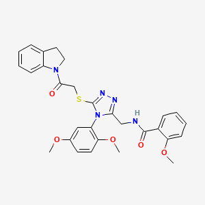 molecular formula C29H29N5O5S B2734515 N-((4-(2,5-dimethoxyphenyl)-5-((2-(indolin-1-yl)-2-oxoethyl)thio)-4H-1,2,4-triazol-3-yl)methyl)-2-methoxybenzamide CAS No. 309968-16-9