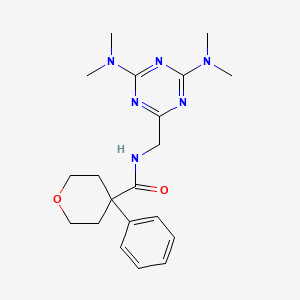 molecular formula C20H28N6O2 B2734517 N-((4,6-bis(dimethylamino)-1,3,5-triazin-2-yl)methyl)-4-phenyltetrahydro-2H-pyran-4-carboxamide CAS No. 2034572-68-2
