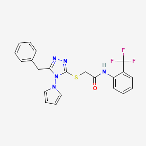 molecular formula C22H18F3N5OS B2734531 2-{[5-benzyl-4-(1H-pyrrol-1-yl)-4H-1,2,4-triazol-3-yl]sulfanyl}-N-[2-(trifluoromethyl)phenyl]acetamide CAS No. 896304-86-2