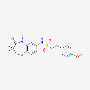 molecular formula C22H28N2O5S B2734539 N-(5-ethyl-3,3-dimethyl-4-oxo-2,3,4,5-tetrahydrobenzo[b][1,4]oxazepin-7-yl)-2-(4-methoxyphenyl)ethanesulfonamide CAS No. 921909-68-4