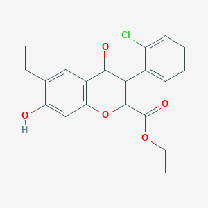 molecular formula C20H17ClO5 B2734541 Ethyl 3-(2-chlorophenyl)-6-ethyl-7-hydroxy-4-oxochromene-2-carboxylate CAS No. 610759-87-0