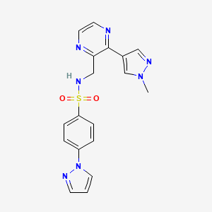 molecular formula C18H17N7O2S B2734553 N-((3-(1-methyl-1H-pyrazol-4-yl)pyrazin-2-yl)methyl)-4-(1H-pyrazol-1-yl)benzenesulfonamide CAS No. 2034364-80-0