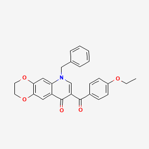 molecular formula C27H23NO5 B2734572 6-Benzyl-8-(4-ethoxybenzoyl)-2,3-dihydro-[1,4]dioxino[2,3-g]quinolin-9-one CAS No. 872198-07-7