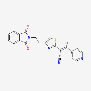 molecular formula C21H14N4O2S B2734575 (E)-2-[4-[2-(1,3-二氧杂-2-氮杂环戊二烯-2-基)乙基]-1,3-噻唑-2-基]-3-吡啶-4-基丙-2-烯腈 CAS No. 866019-89-8