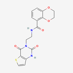 molecular formula C17H15N3O5S B2734586 N-(2-(2,4-dioxo-1,2-dihydrothieno[3,2-d]pyrimidin-3(4H)-yl)ethyl)-2,3-dihydrobenzo[b][1,4]dioxine-5-carboxamide CAS No. 2034603-71-7