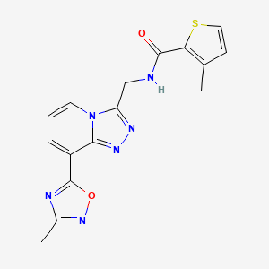 molecular formula C16H14N6O2S B2734596 3-methyl-N-((8-(3-methyl-1,2,4-oxadiazol-5-yl)-[1,2,4]triazolo[4,3-a]pyridin-3-yl)methyl)thiophene-2-carboxamide CAS No. 2034458-48-3