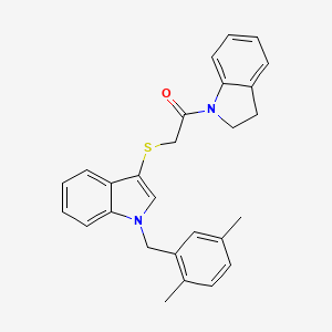molecular formula C27H26N2OS B2734602 2-((1-(2,5-dimethylbenzyl)-1H-indol-3-yl)thio)-1-(indolin-1-yl)ethanone CAS No. 681279-51-6