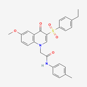 molecular formula C27H26N2O5S B2734614 2-(3-((4-ethylphenyl)sulfonyl)-6-methoxy-4-oxoquinolin-1(4H)-yl)-N-(p-tolyl)acetamide CAS No. 872205-73-7