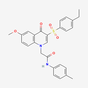 molecular formula C27H26N2O5S B2734614 2-[3-(4-ethylbenzenesulfonyl)-6-methoxy-4-oxo-1,4-dihydroquinolin-1-yl]-N-(4-methylphenyl)acetamide CAS No. 872205-73-7