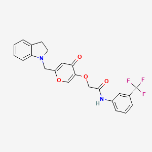molecular formula C23H19F3N2O4 B2734615 2-((6-(indolin-1-ylmethyl)-4-oxo-4H-pyran-3-yl)oxy)-N-(3-(trifluoromethyl)phenyl)acetamide CAS No. 898420-86-5