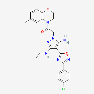 molecular formula C24H24ClN7O3 B2734620 2-(5-amino-4-(3-(4-chlorophenyl)-1,2,4-oxadiazol-5-yl)-3-(ethylamino)-1H-pyrazol-1-yl)-1-(6-methyl-2H-benzo[b][1,4]oxazin-4(3H)-yl)ethanone CAS No. 1170938-63-2