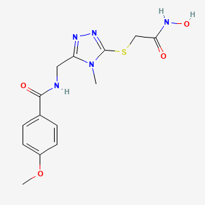 molecular formula C14H17N5O4S B2734621 N-[[5-[2-(hydroxyamino)-2-oxoethyl]sulfanyl-4-methyl-1,2,4-triazol-3-yl]methyl]-4-methoxybenzamide CAS No. 878065-02-2