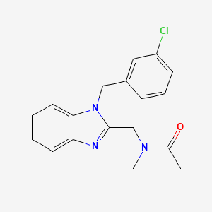 molecular formula C18H18ClN3O B2734623 N-[[1-[(3-chlorophenyl)methyl]benzimidazol-2-yl]methyl]-N-methylacetamide CAS No. 873093-77-7