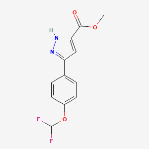 molecular formula C12H10F2N2O3 B2734634 5-(4-Difluoromethoxy-phenyl)-1H-pyrazole-3-carboxylic acid methyl ester CAS No. 1092774-03-2