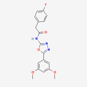 molecular formula C18H16FN3O4 B2734641 N-(5-(3,5-dimethoxyphenyl)-1,3,4-oxadiazol-2-yl)-2-(4-fluorophenyl)acetamide CAS No. 941946-51-6