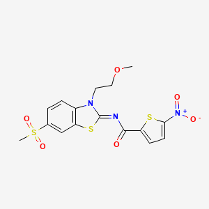 molecular formula C16H15N3O6S3 B2734647 N-[3-(2-methoxyethyl)-6-methylsulfonyl-1,3-benzothiazol-2-ylidene]-5-nitrothiophene-2-carboxamide CAS No. 864977-06-0