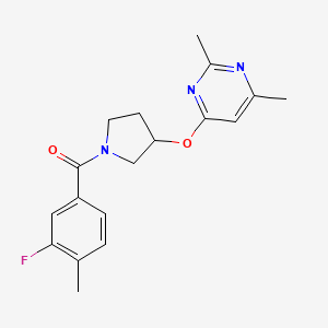 molecular formula C18H20FN3O2 B2734648 4-{[1-(3-氟-4-甲基苯甲酰)吡咯啉-3-基]氧基}-2,6-二甲基嘧啶 CAS No. 2097890-75-8