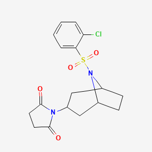 molecular formula C17H19ClN2O4S B2734655 1-((1R,5S)-8-((2-chlorophenyl)sulfonyl)-8-azabicyclo[3.2.1]octan-3-yl)pyrrolidine-2,5-dione CAS No. 2060474-38-4