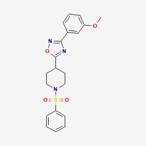 molecular formula C20H21N3O4S B2734656 3-(3-Methoxyphenyl)-5-(1-(phenylsulfonyl)piperidin-4-yl)-1,2,4-oxadiazole CAS No. 853109-39-4