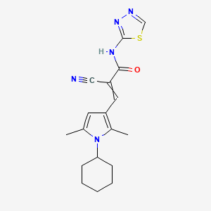 molecular formula C18H21N5OS B2734665 2-cyano-3-(1-cyclohexyl-2,5-dimethyl-1H-pyrrol-3-yl)-N-(1,3,4-thiadiazol-2-yl)prop-2-enamide CAS No. 1798399-56-0
