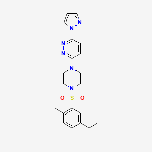 molecular formula C21H26N6O2S B2734668 3-(4-((5-isopropyl-2-methylphenyl)sulfonyl)piperazin-1-yl)-6-(1H-pyrazol-1-yl)pyridazine CAS No. 1013818-14-8