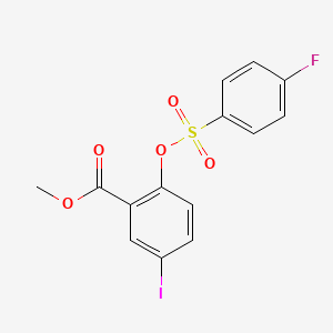 molecular formula C14H10FIO5S B2734671 Methyl 2-(((4-fluorophenyl)sulfonyl)oxy)-5-iodobenzenecarboxylate CAS No. 297150-19-7