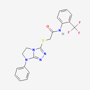 molecular formula C19H16F3N5OS B2734672 2-((7-phenyl-6,7-dihydro-5H-imidazo[2,1-c][1,2,4]triazol-3-yl)thio)-N-(2-(trifluoromethyl)phenyl)acetamide CAS No. 921514-55-8