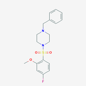 molecular formula C18H21FN2O3S B273469 1-Benzyl-4-(4-fluoro-2-methoxy-benzenesulfonyl)-piperazine 