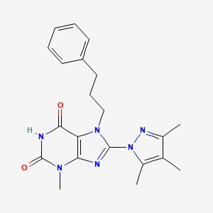 molecular formula C21H24N6O2 B2734761 3-methyl-7-(3-phenylpropyl)-8-(3,4,5-trimethyl-1H-pyrazol-1-yl)-2,3,6,7-tetrahydro-1H-purine-2,6-dione CAS No. 1014030-61-5