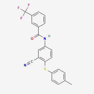 molecular formula C22H15F3N2OS B2734765 N-{3-cyano-4-[(4-methylphenyl)sulfanyl]phenyl}-3-(trifluoromethyl)benzenecarboxamide CAS No. 306980-45-0
