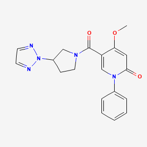 molecular formula C19H19N5O3 B2734776 5-(3-(2H-1,2,3-triazol-2-yl)pyrrolidine-1-carbonyl)-4-methoxy-1-phenylpyridin-2(1H)-one CAS No. 2176202-00-7