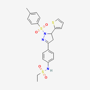 B2734794 N-[4-[2-(4-methylphenyl)sulfonyl-3-thiophen-2-yl-3,4-dihydropyrazol-5-yl]phenyl]ethanesulfonamide CAS No. 851781-96-9