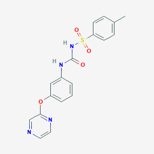 molecular formula C18H16N4O4S B2734798 2-{3-[({[(4-Methylphenyl)sulfonyl]amino}carbonyl)amino]phenoxy}pyrazine CAS No. 866157-02-0