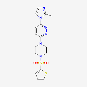 molecular formula C16H18N6O2S2 B2734806 3-(2-methyl-1H-imidazol-1-yl)-6-(4-(thiophen-2-ylsulfonyl)piperazin-1-yl)pyridazine CAS No. 1396712-95-0