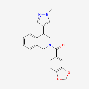 molecular formula C21H19N3O3 B2734812 苯并[d][1,3]二噁烯-5-基(4-(1-甲基-1H-吡唑-4-基)-3,4-二氢异喹啉-2(1H)-基)甲酮 CAS No. 2034523-58-3
