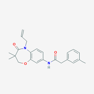molecular formula C23H26N2O3 B2734821 N-(5-烯基-3,3-二甲基-4-氧代-2,3,4,5-四氢苯并[b][1,4]噁唑-8-基)-2-(间甲苯基)乙酰胺 CAS No. 921869-48-9