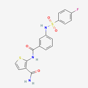molecular formula C18H14FN3O4S2 B2734827 2-(3-(4-Fluorophenylsulfonamido)benzamido)thiophene-3-carboxamide CAS No. 898466-48-3