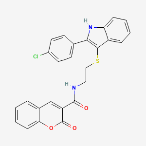 molecular formula C26H19ClN2O3S B2734828 N-(2-((2-(4-chlorophenyl)-1H-indol-3-yl)thio)ethyl)-2-oxo-2H-chromene-3-carboxamide CAS No. 850917-49-6