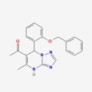molecular formula C21H20N4O2 B2734847 1-{7-[2-(Benzyloxy)phenyl]-5-methyl-4,7-dihydro[1,2,4]triazolo[1,5-a]pyrimidin-6-yl}ethanone CAS No. 500148-91-4